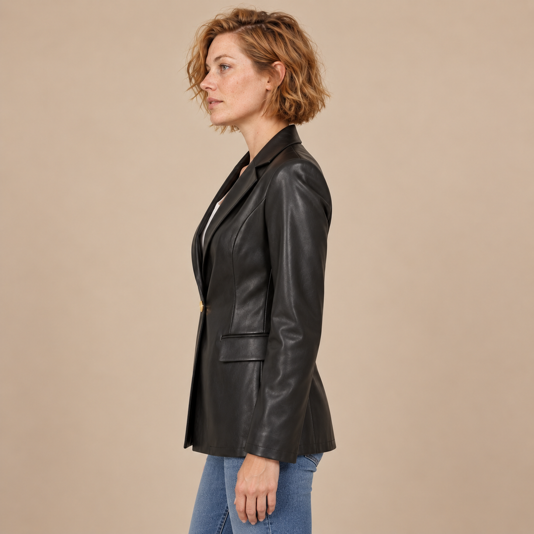 Getailleerde damesblazer met pied-de-poule en één knoop