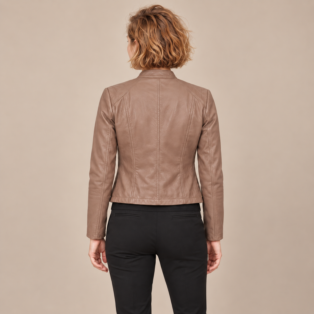 Bikerjack voor dames met opstaande kraag en ritssluiting