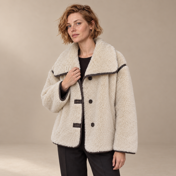 Teddyjas voor dames met sjaalkraag en knoopsluiting