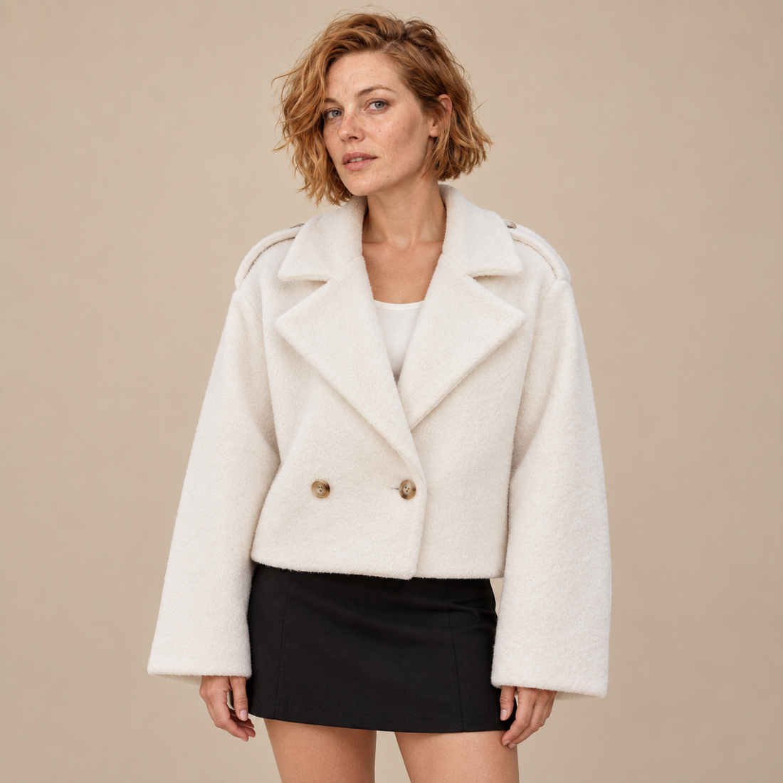 Oversized kort damesjasje met reverskraag en knoopsluiting