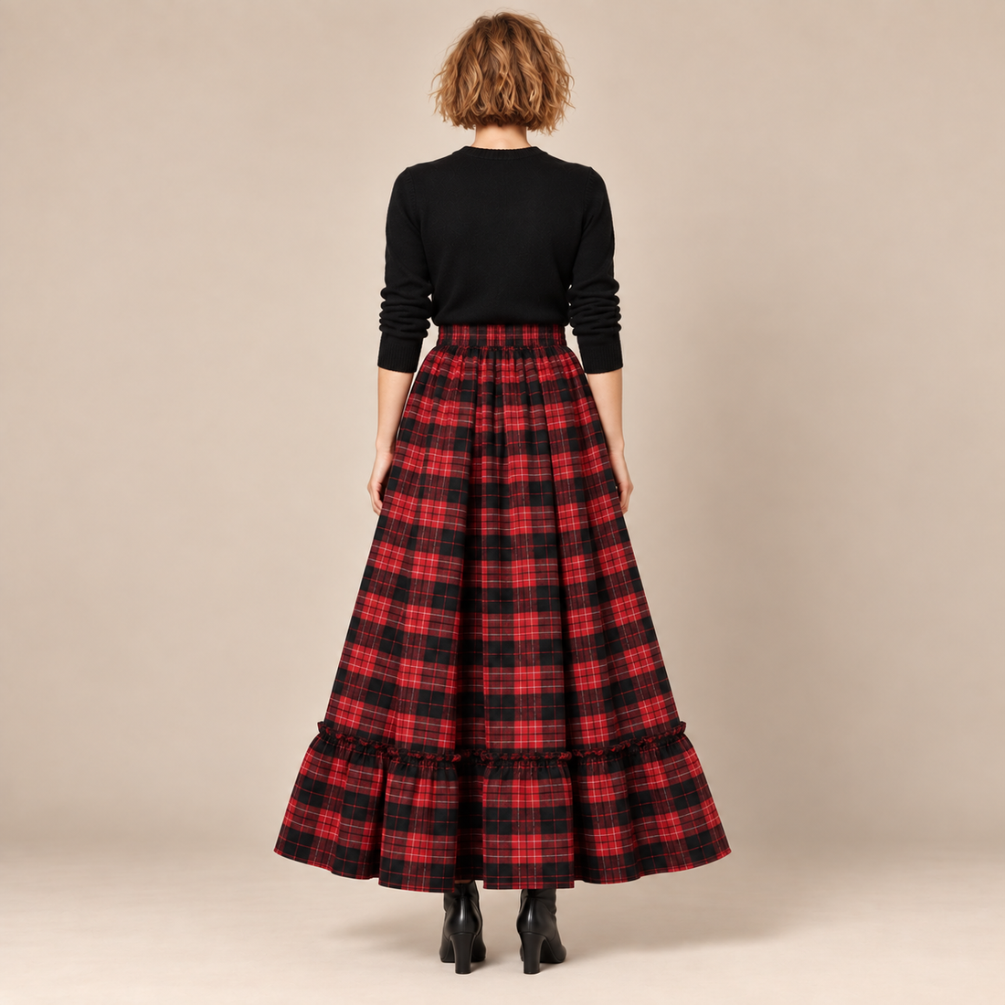 Maxirok voor dames met hoge taille en ruitpatroon