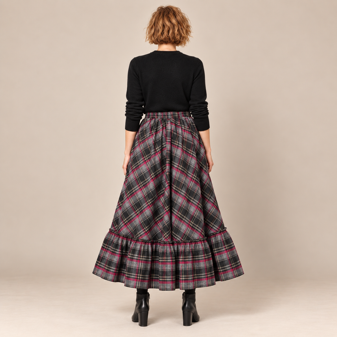 Maxirok voor dames met hoge taille en ruitpatroon