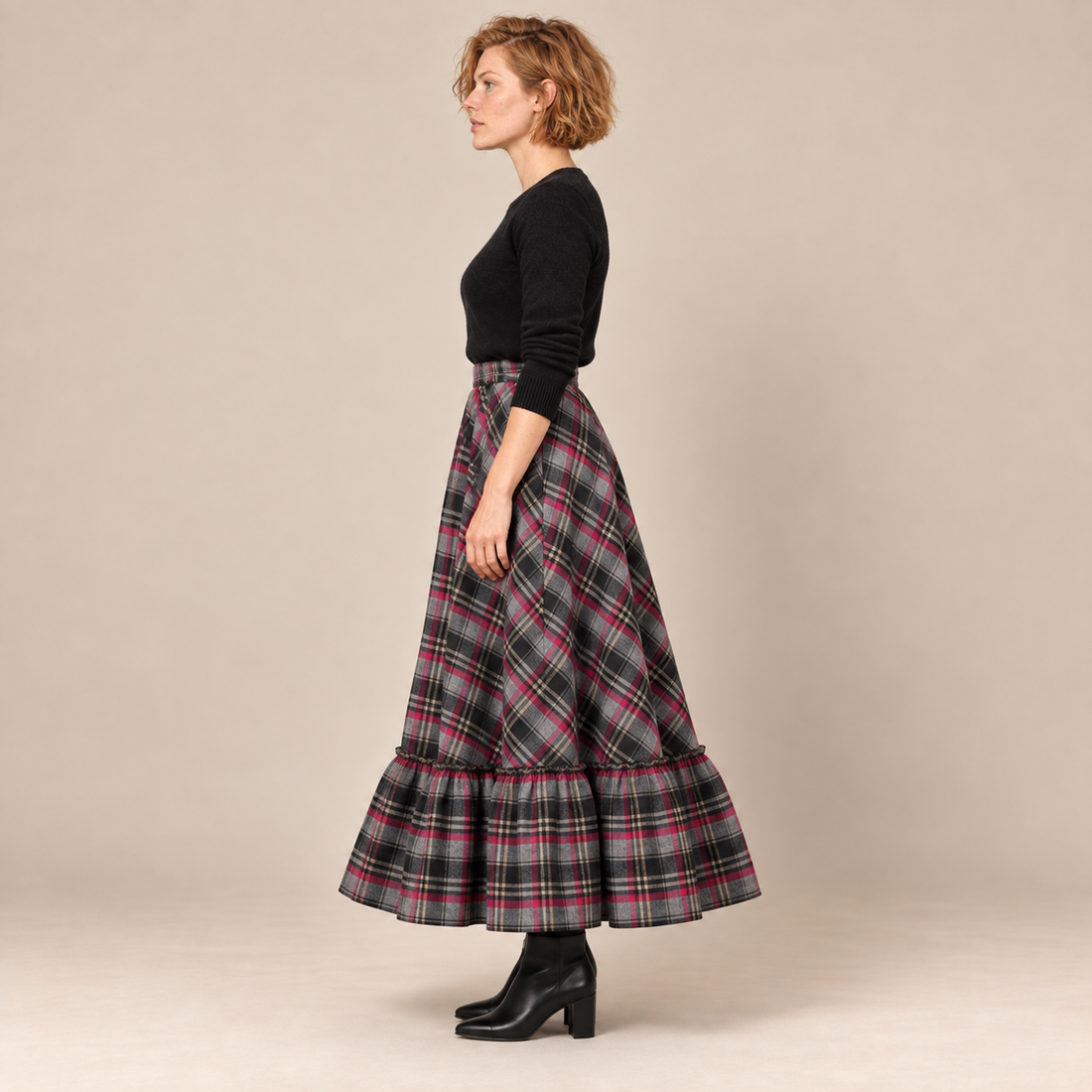 Maxirok voor dames met hoge taille en ruitpatroon