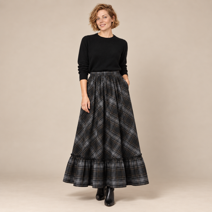 Maxirok voor dames met hoge taille en ruitpatroon