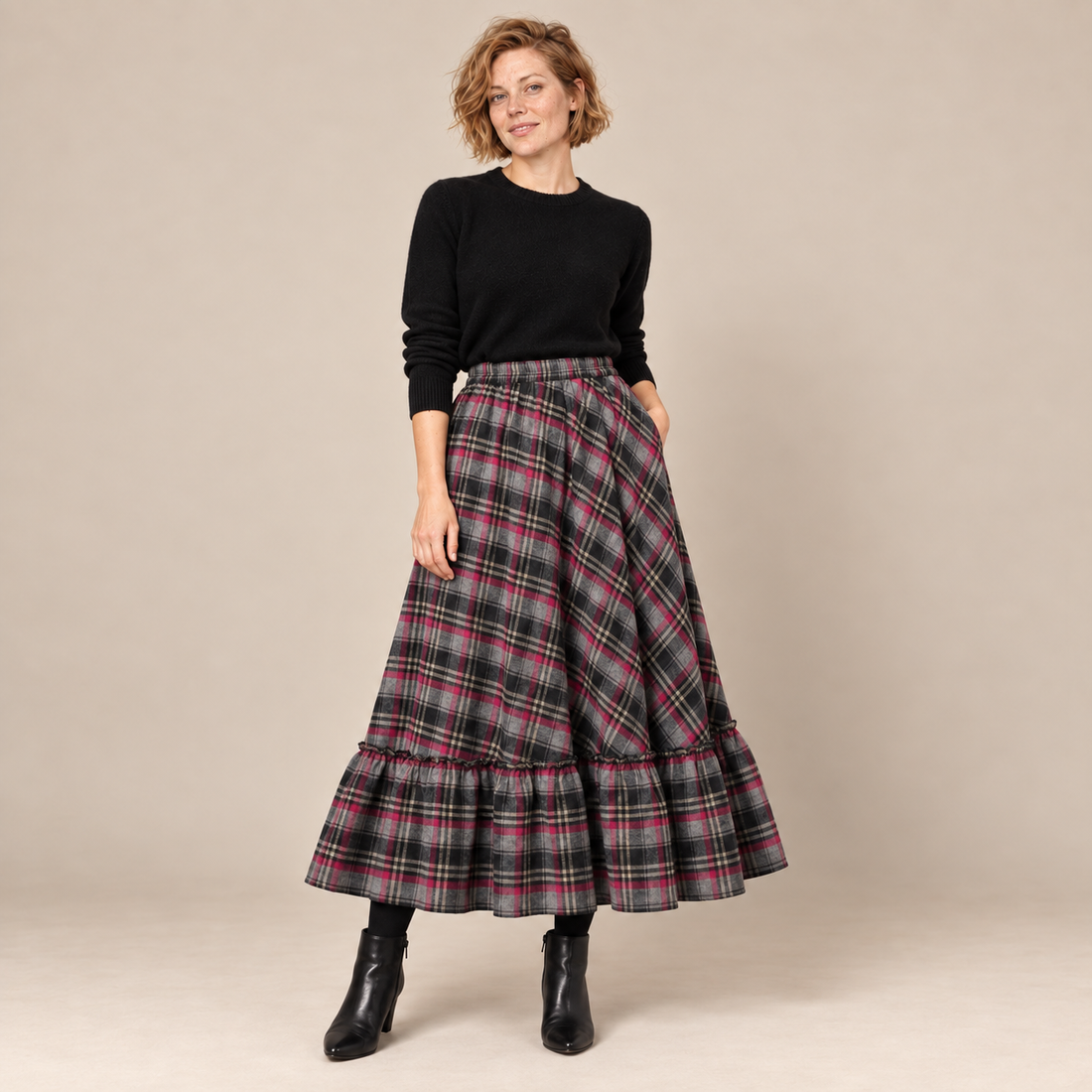 Maxirok voor dames met hoge taille en ruitpatroon
