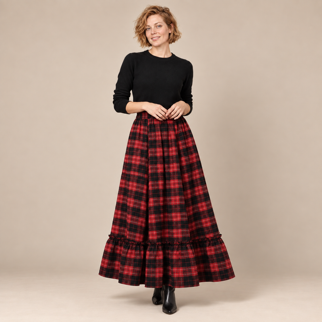 Maxirok voor dames met hoge taille en ruitpatroon