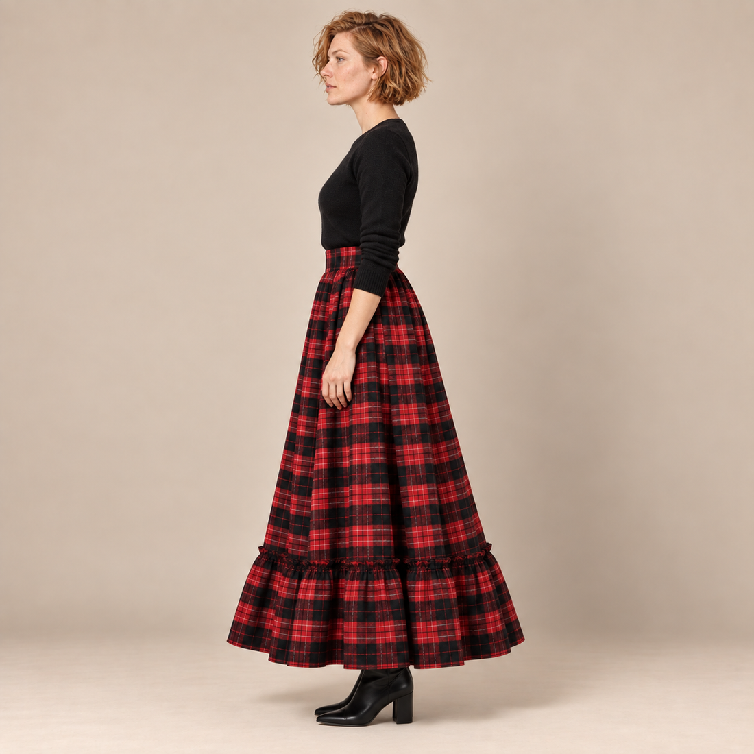 Maxirok voor dames met hoge taille en ruitpatroon