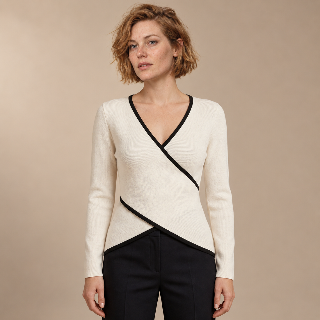 Overslagtop voor dames met V-hals en lange mouwen