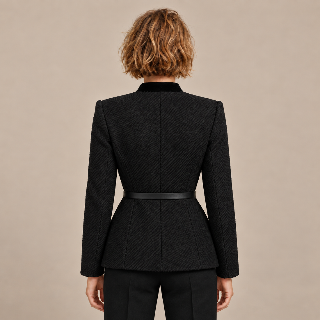 Damesblazer met ceintuur en knoopsluiting
