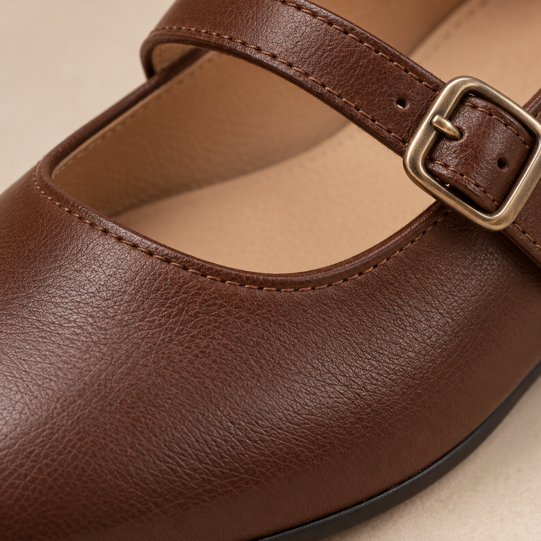 Leren platte mary janes voor dames met gespsluiting voor dagelijks gebruik