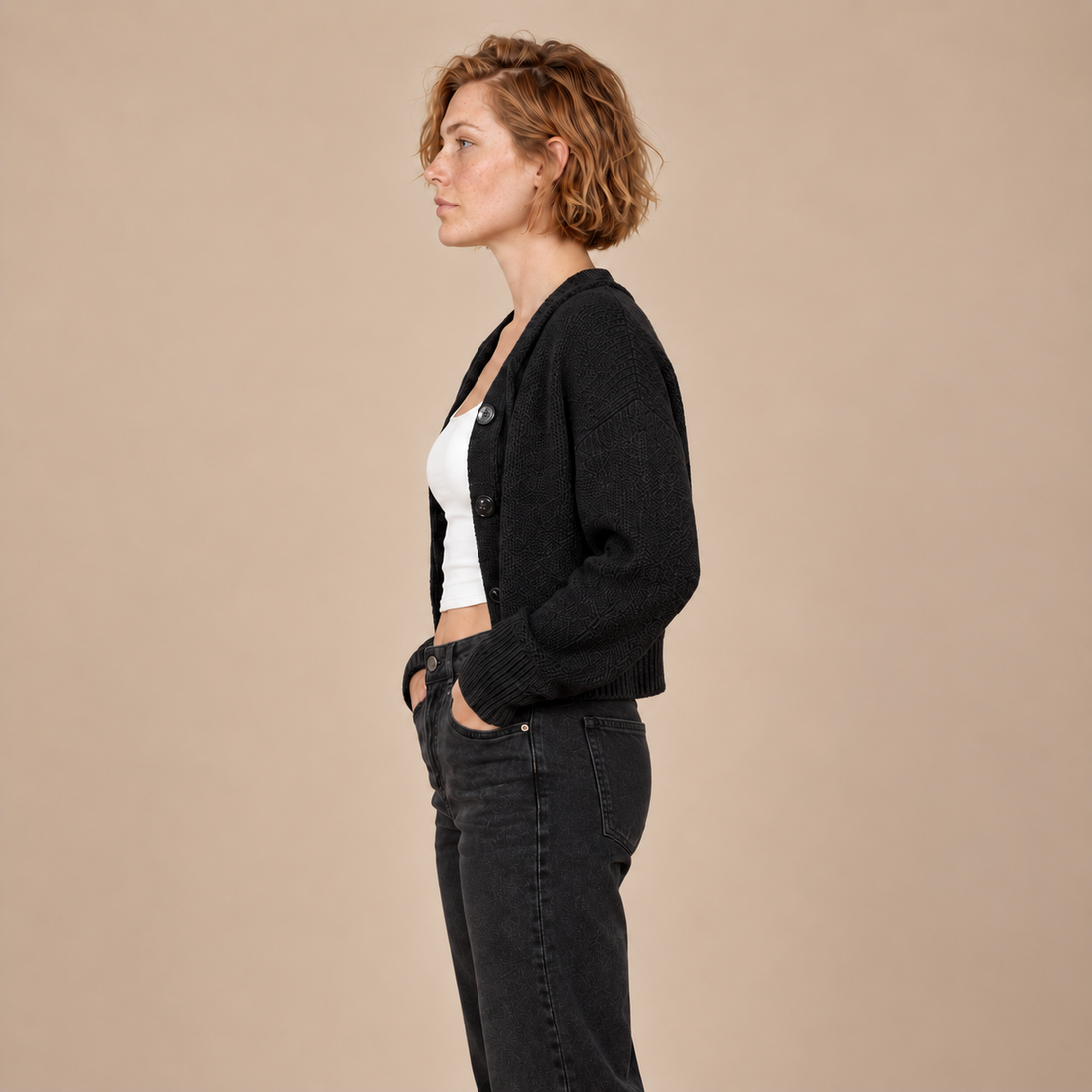 Damesvest met knoopsluiting en gewatteerde panelen
