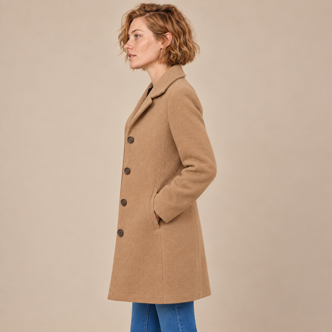 Lange winterjas voor dames met knoopsluiting en reverskraag