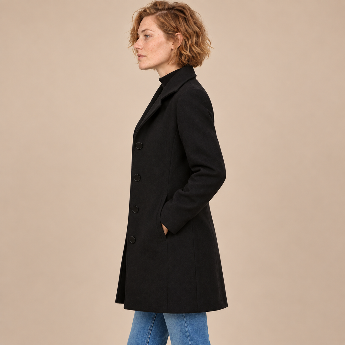 Lange winterjas voor dames met knoopsluiting en reverskraag