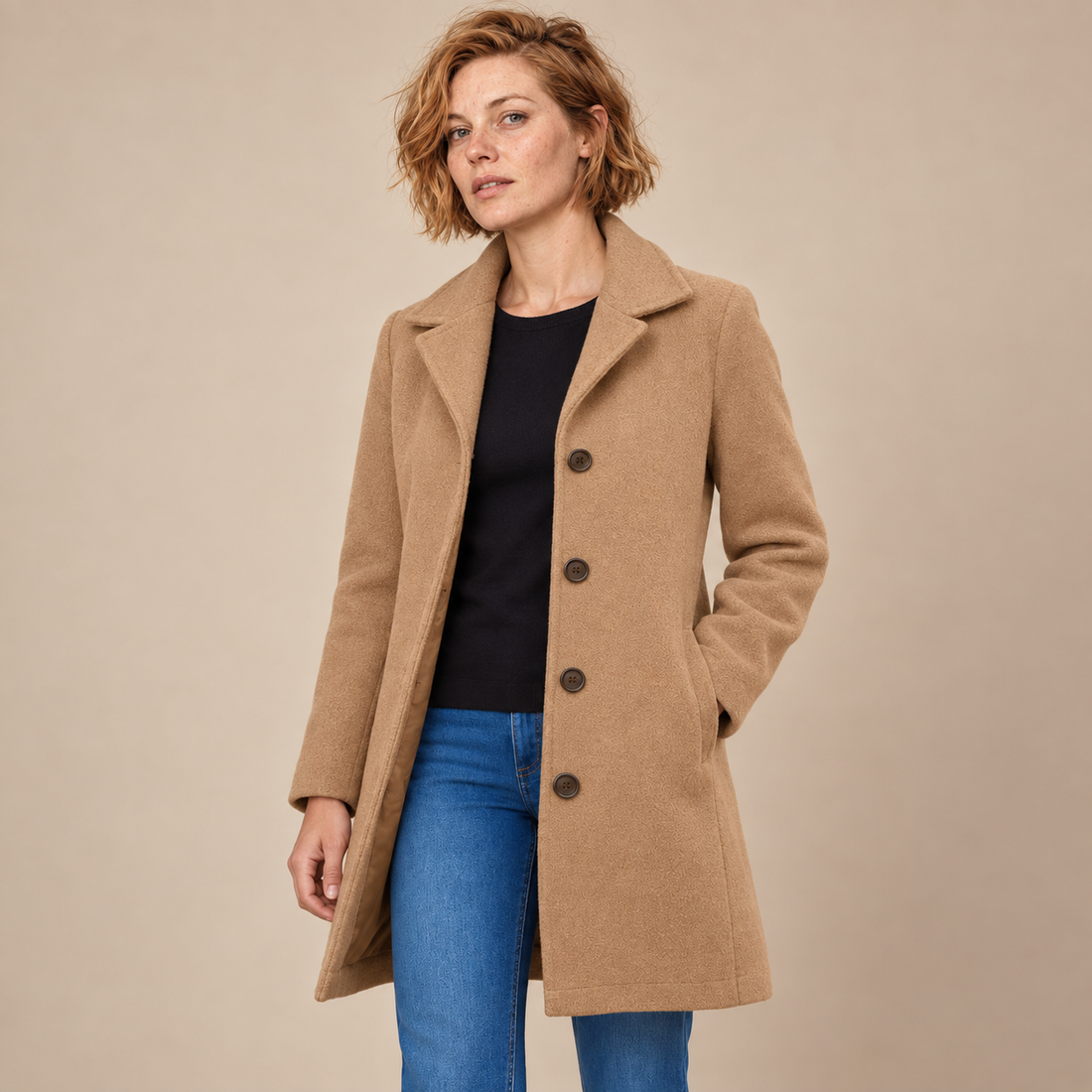 Lange winterjas voor dames met knoopsluiting en reverskraag
