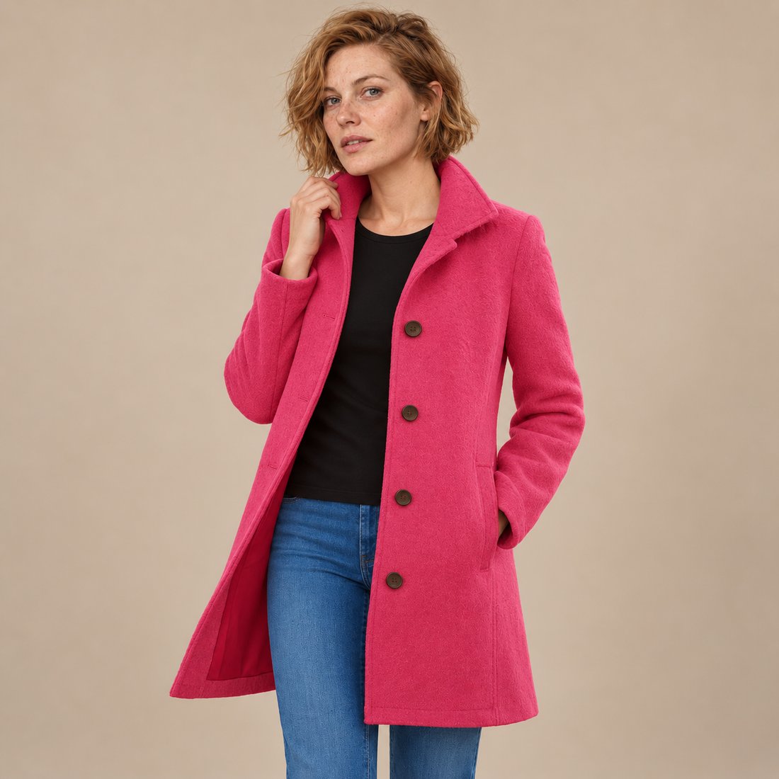 Lange winterjas voor dames met knoopsluiting en reverskraag
