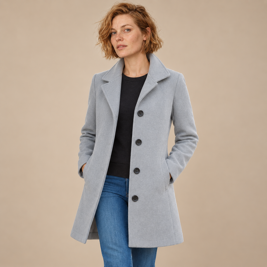 Lange winterjas voor dames met knoopsluiting en reverskraag