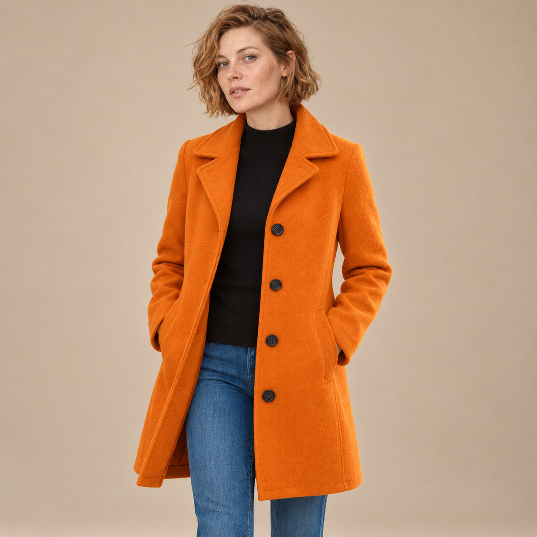 Lange winterjas voor dames met knoopsluiting en reverskraag