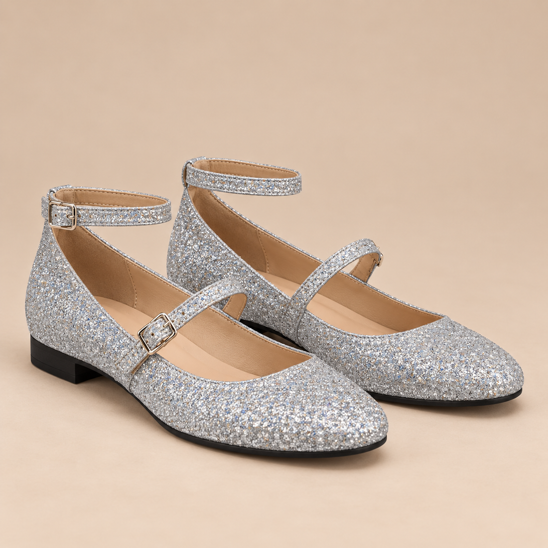 Glitter mary janes voor dames met enkelbandje
