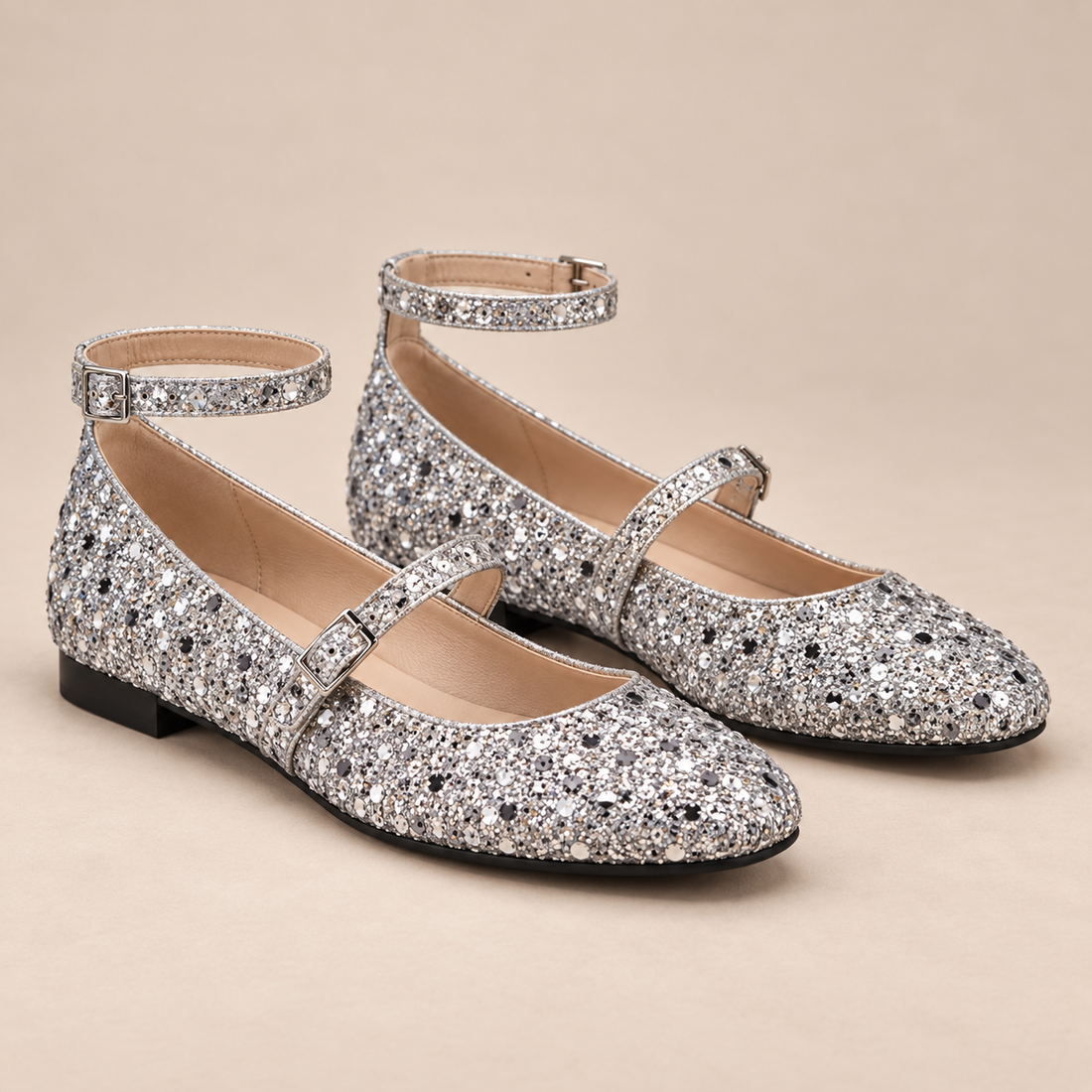 Glitter mary janes voor dames met enkelbandje