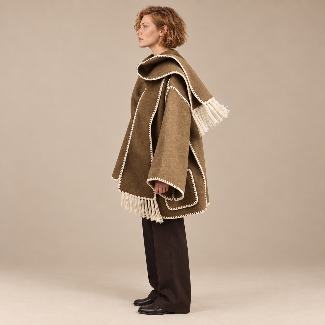 Capejas voor dames met contrastrand en franjes