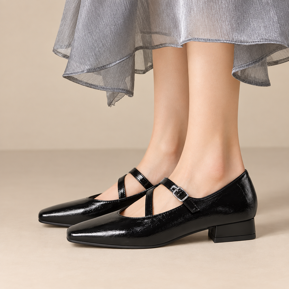 Mary jane pumps voor dames met enkelbandje en blokhak