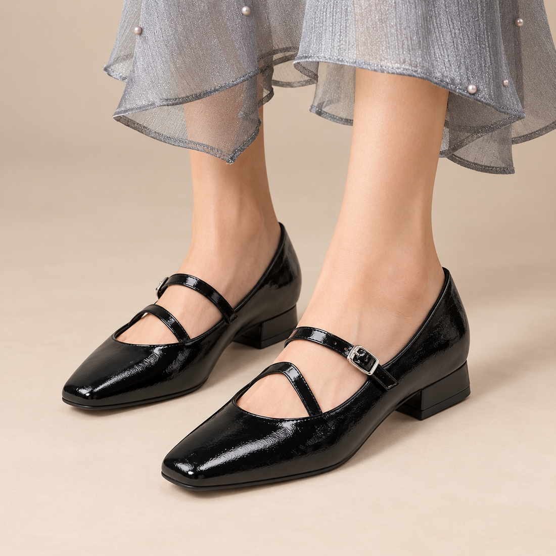 Mary jane pumps voor dames met enkelbandje en blokhak