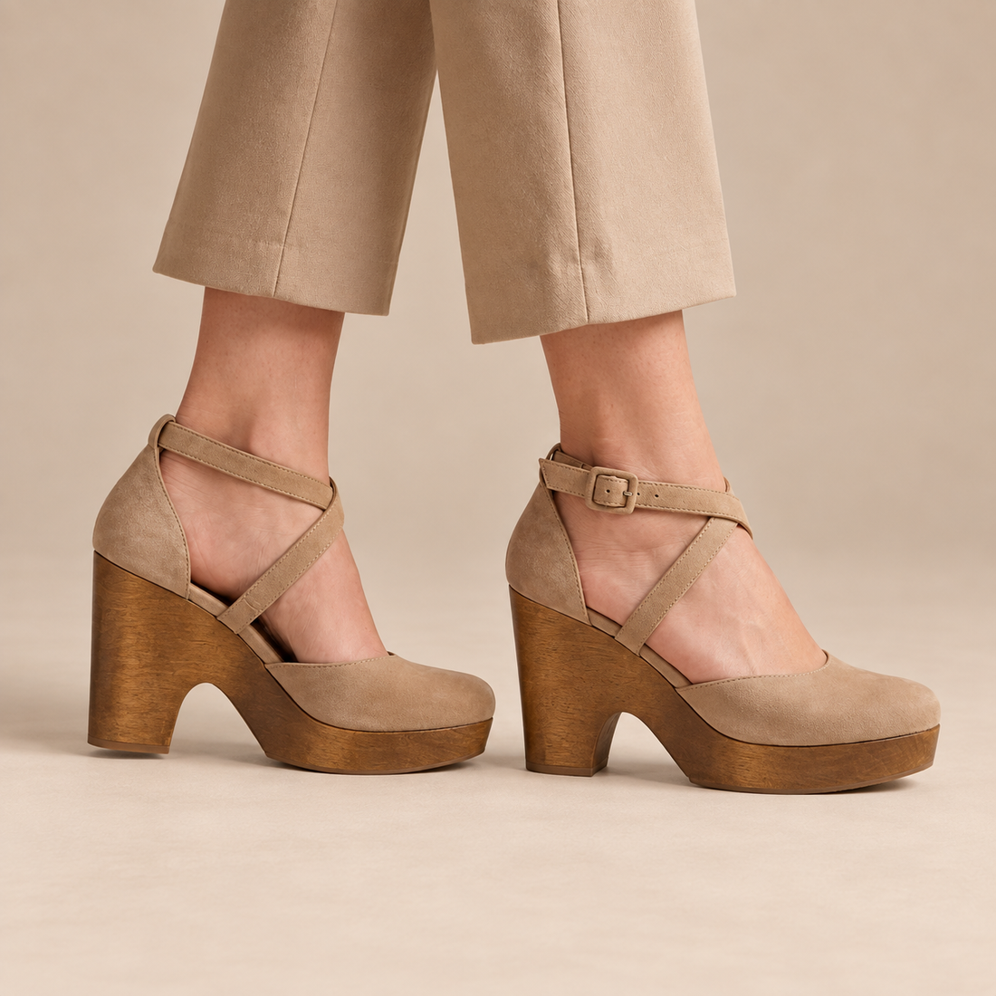 Mary jane pumps met plateau en enkelbandje voor dames