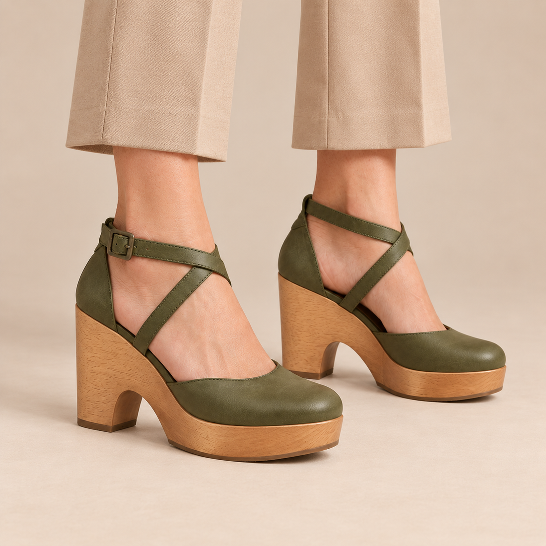 Mary jane pumps met plateau en enkelbandje voor dames