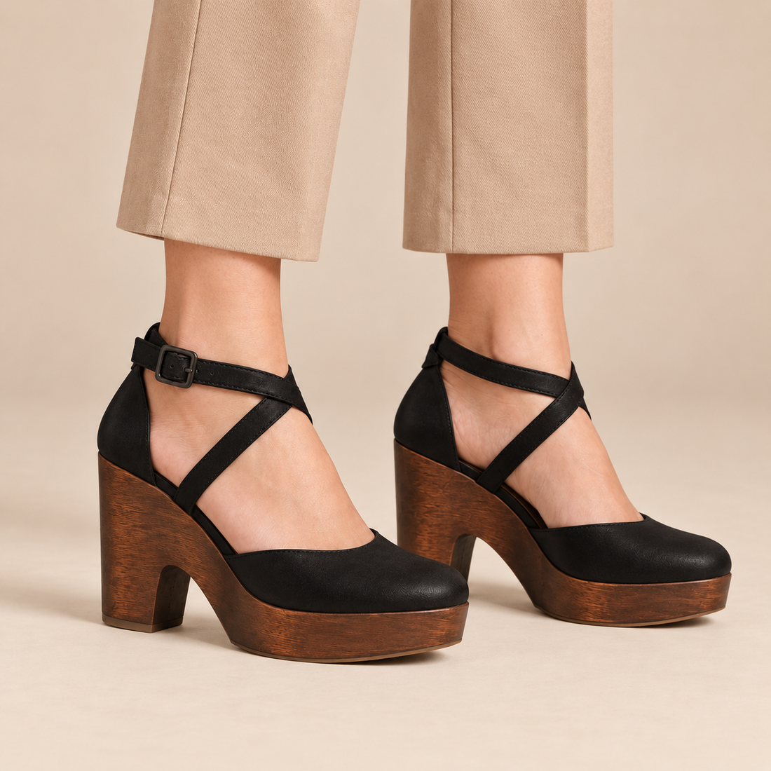 Mary jane pumps met plateau en enkelbandje voor dames