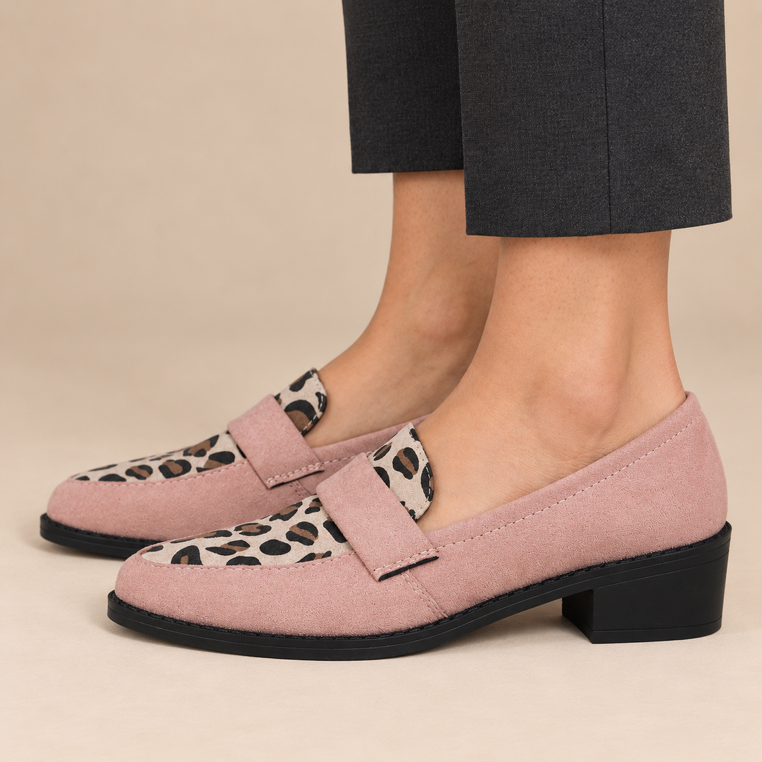 Instaploafers voor dames met luipaardprint en lage blokhak