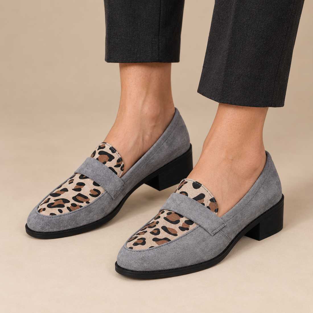 Instaploafers voor dames met luipaardprint en lage blokhak