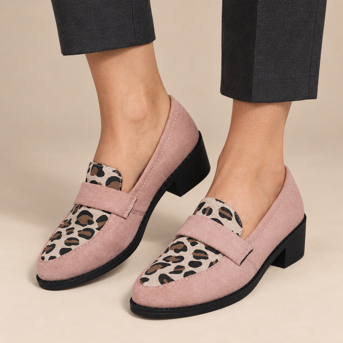 Instaploafers voor dames met luipaardprint en lage blokhak