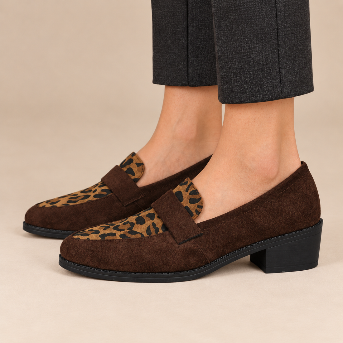 Instaploafers voor dames met luipaardprint en lage blokhak