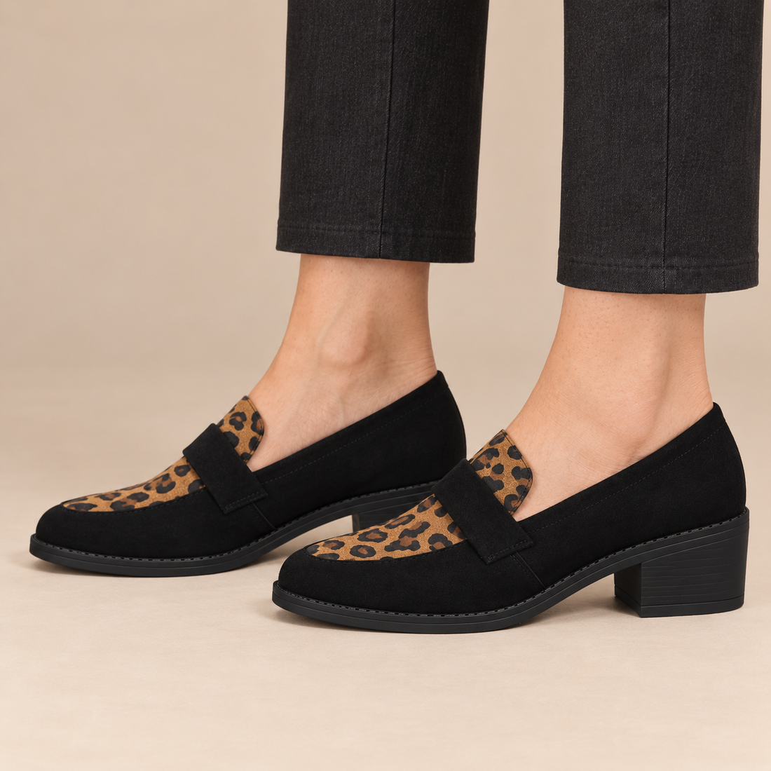 Instaploafers voor dames met luipaardprint en lage blokhak