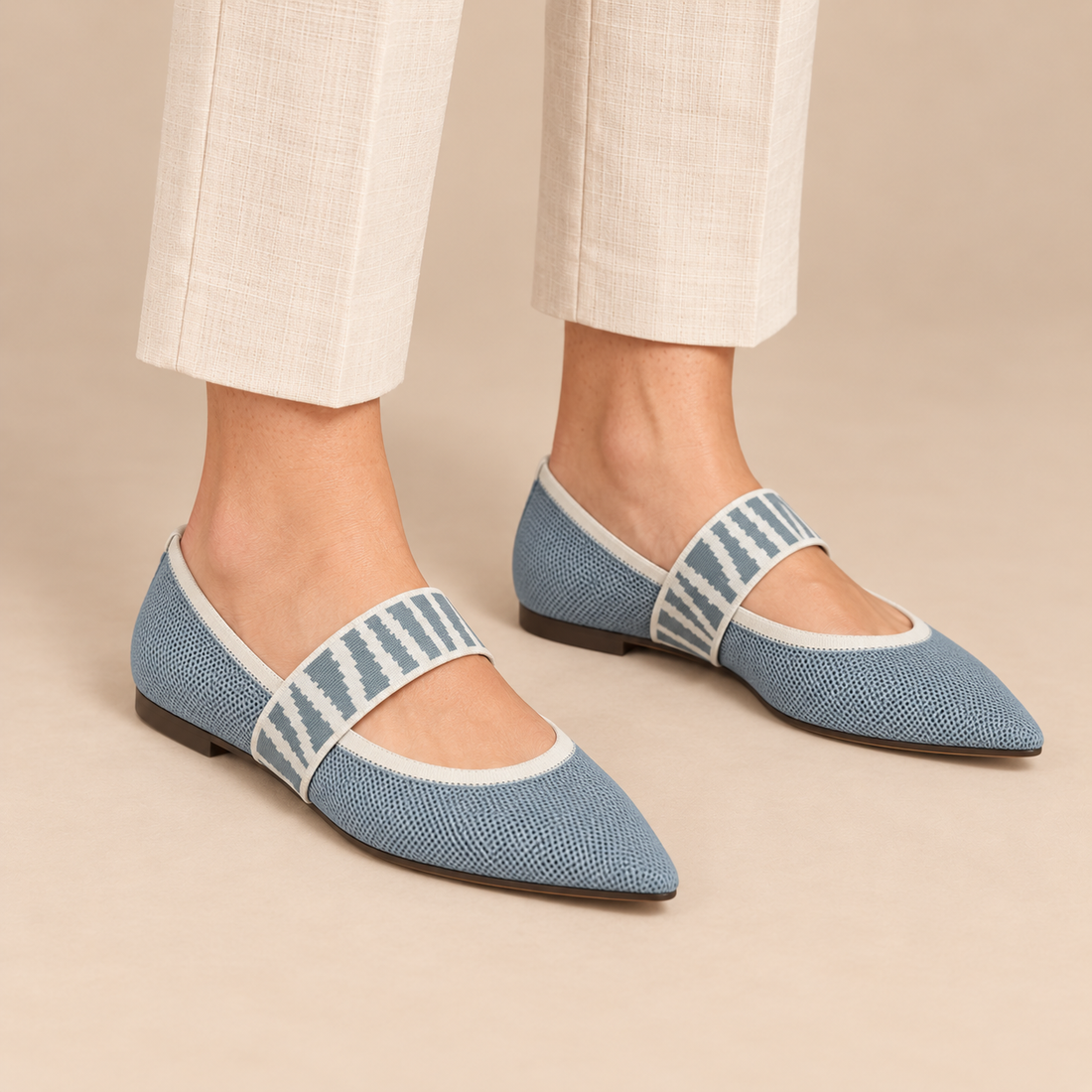 Platte mary janes voor dames met geblokt elastisch bandje