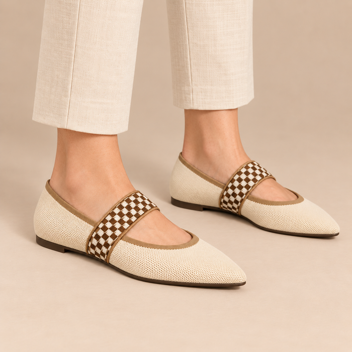 Platte mary janes voor dames met geblokt elastisch bandje