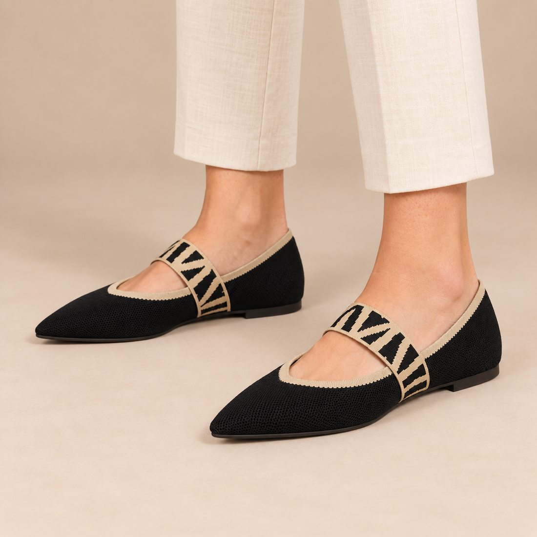 Platte mary janes voor dames met geblokt elastisch bandje