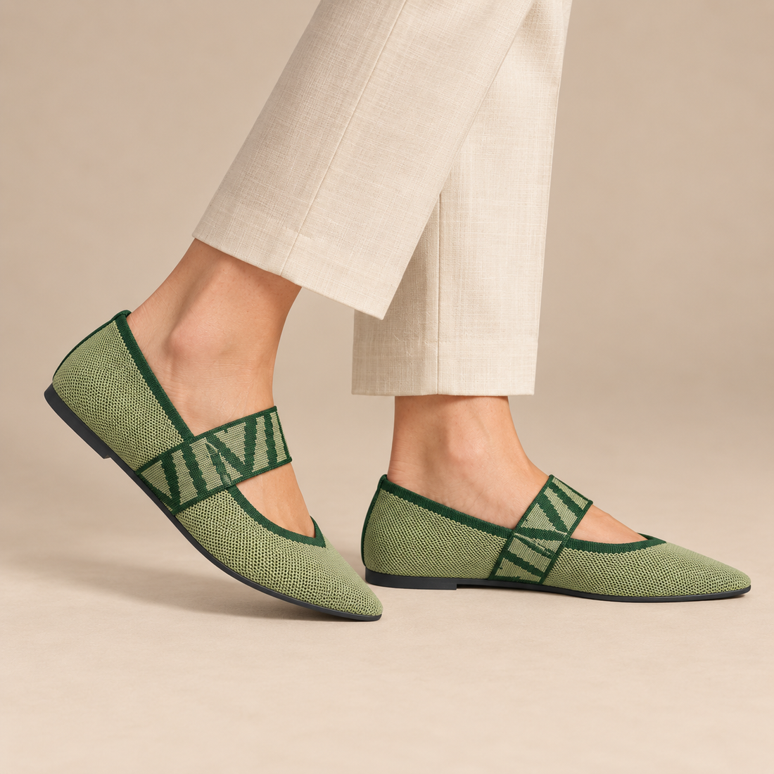 Platte mary janes voor dames met geblokt elastisch bandje
