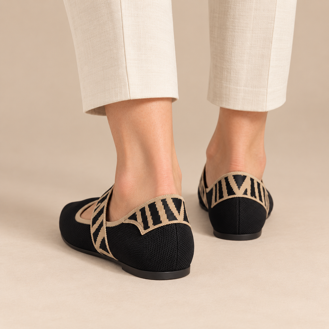 Platte mary janes voor dames met geblokt elastisch bandje