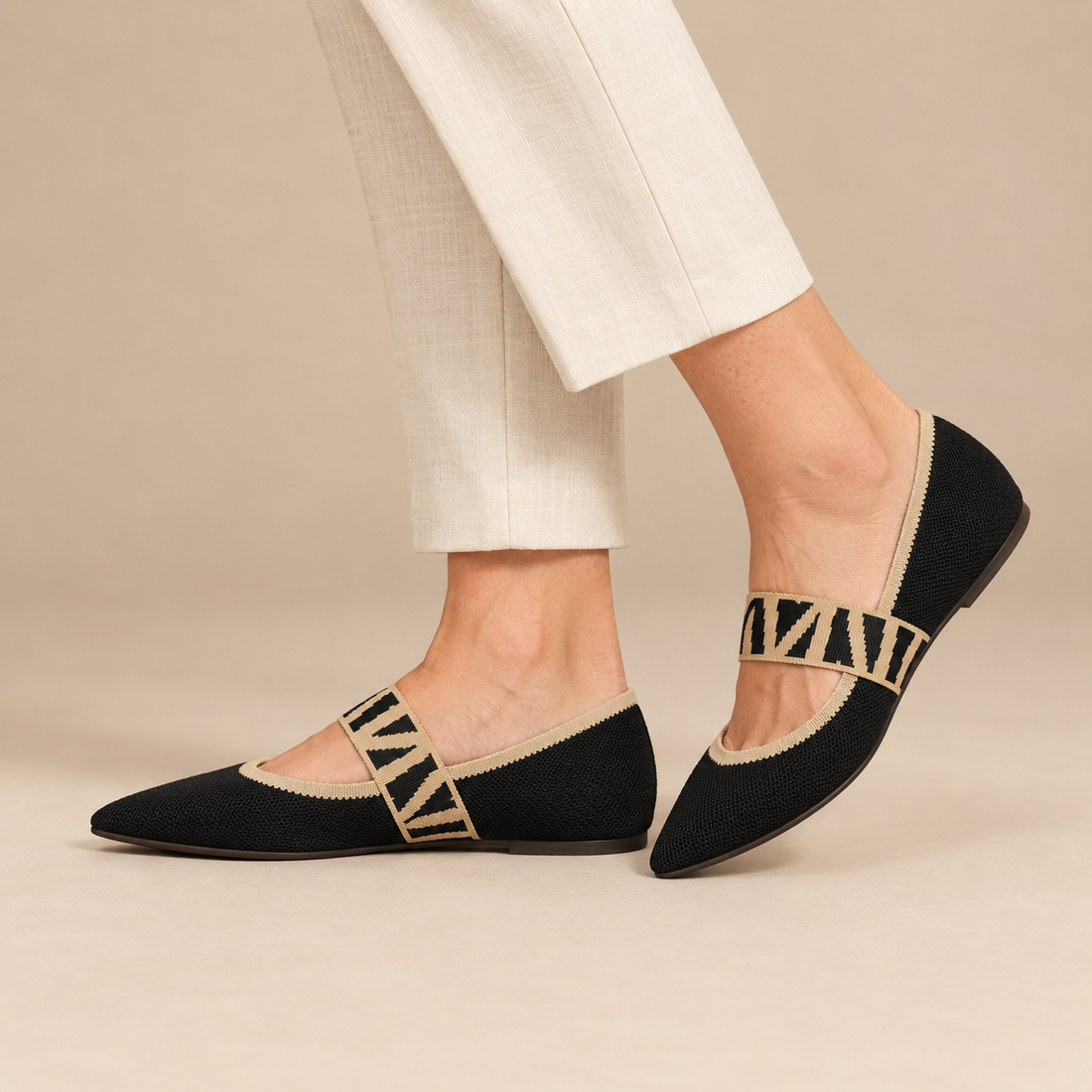 Platte mary janes voor dames met geblokt elastisch bandje