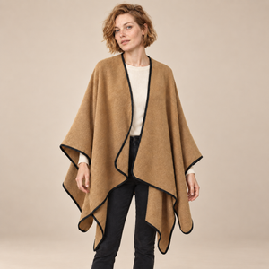 Oversized cape voor dames met contrastrand en open voorkant