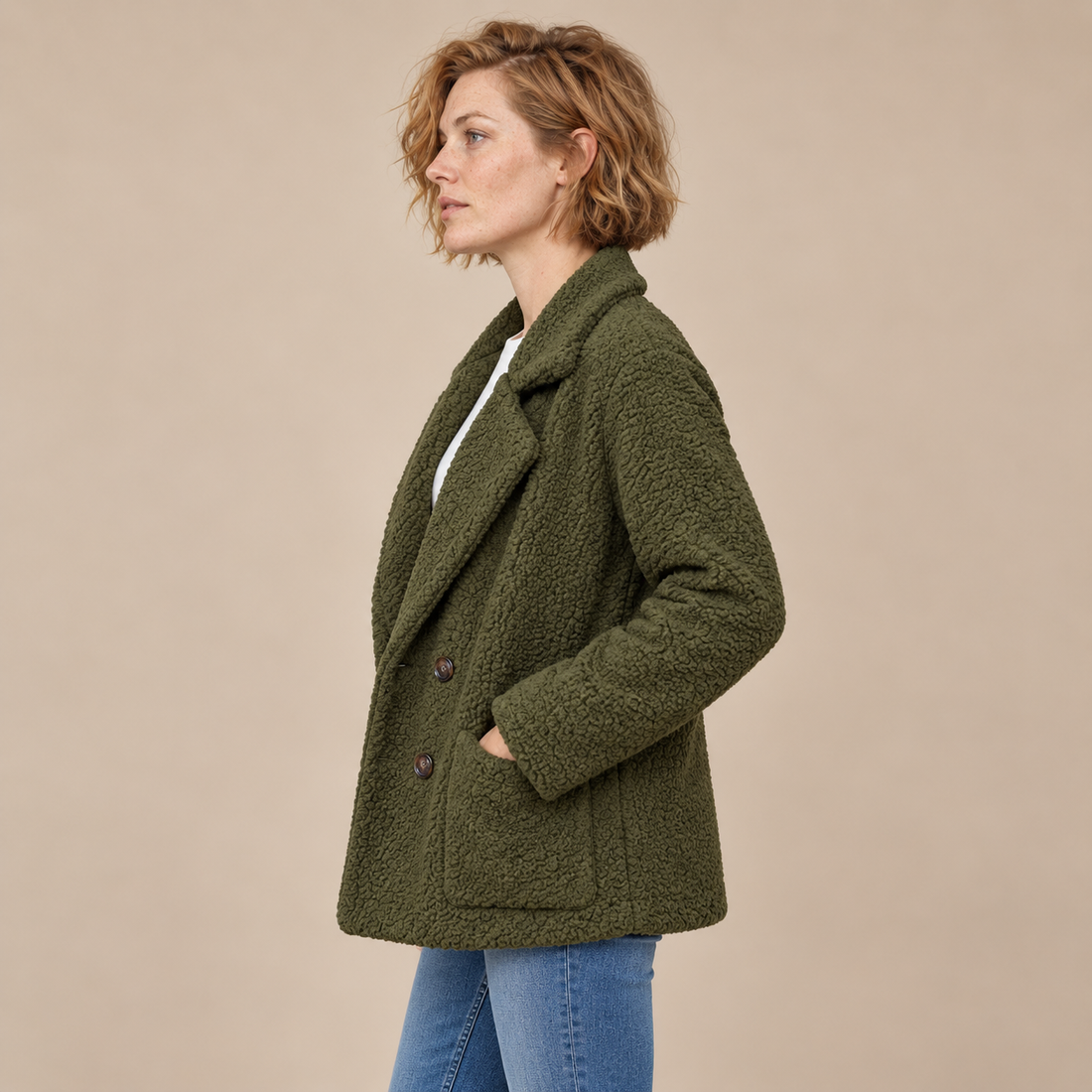 Teddyblazer voor dames met reverskraag en knoopsluiting