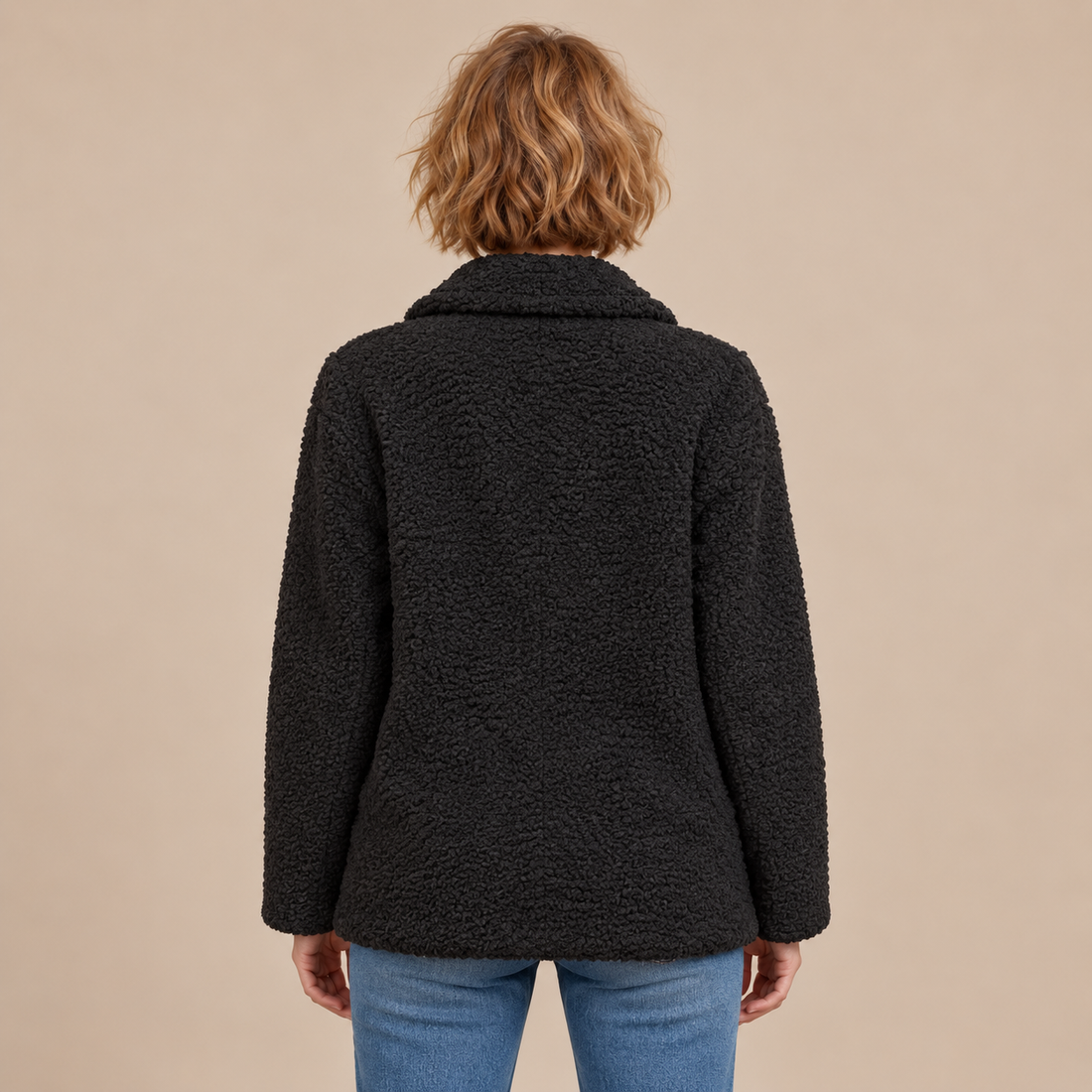 Teddyblazer voor dames met reverskraag en knoopsluiting