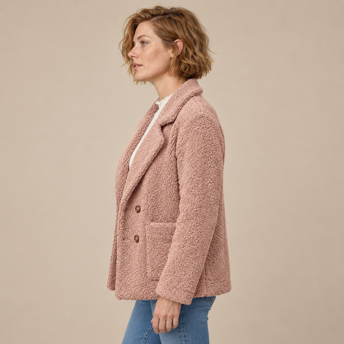 Teddyblazer voor dames met reverskraag en knoopsluiting