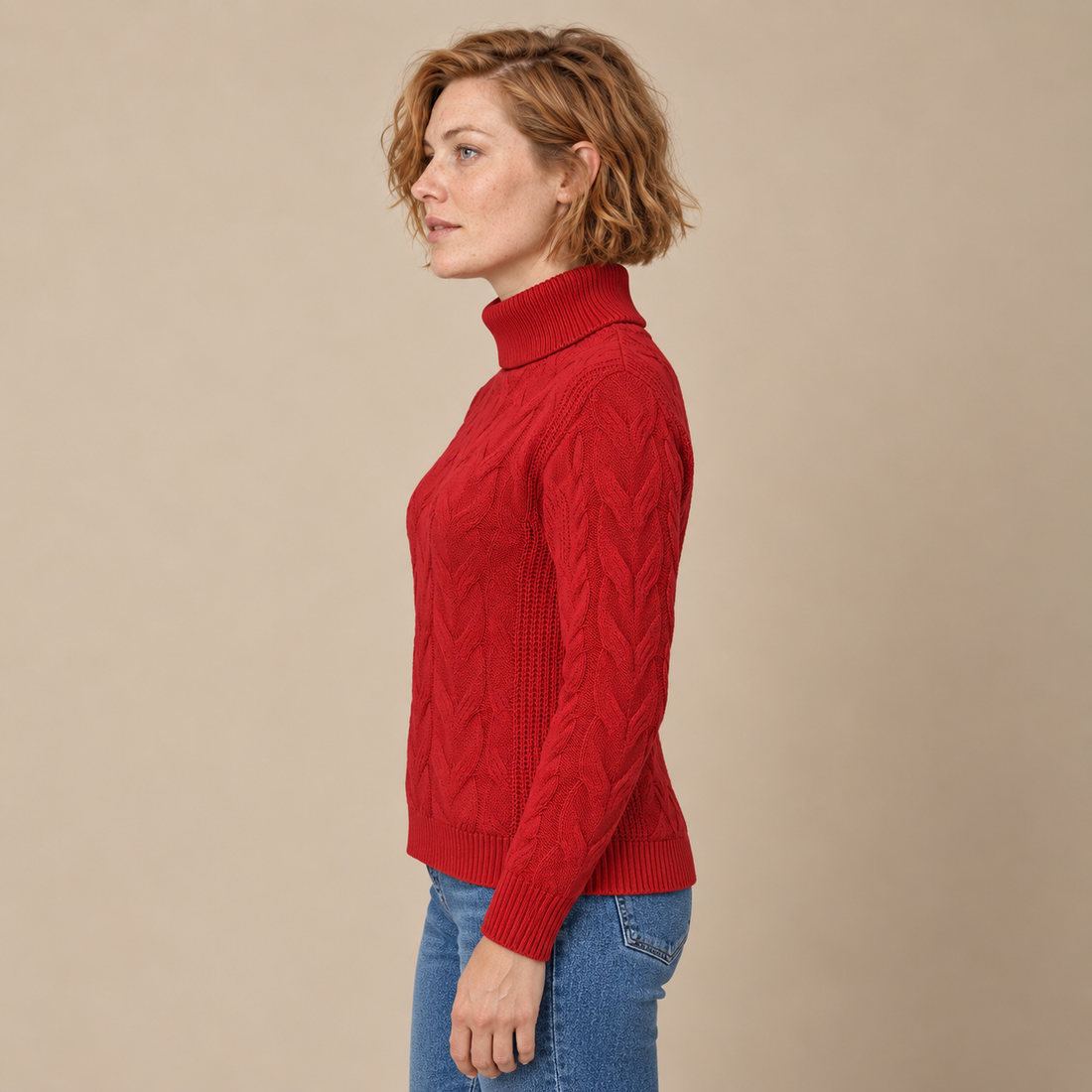Knusse kabelgebreide coltrui voor dames