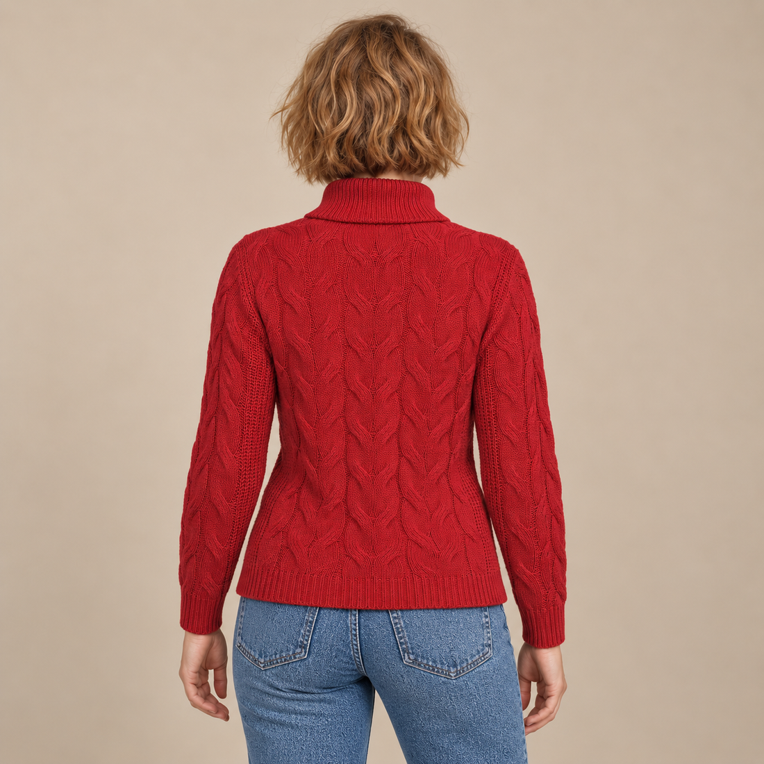Knusse kabelgebreide coltrui voor dames