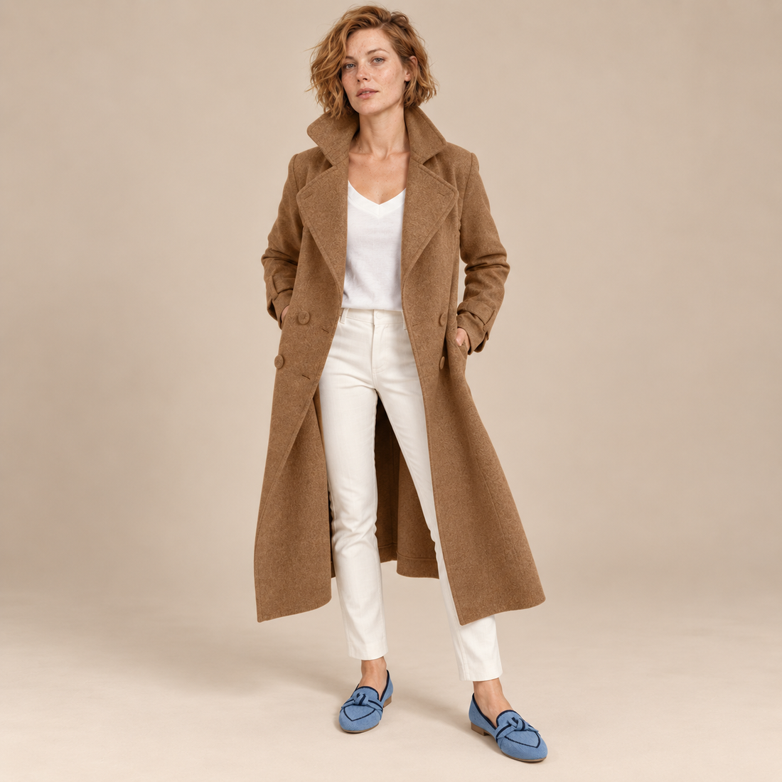 Lange damestrenchcoat met omslagkraag