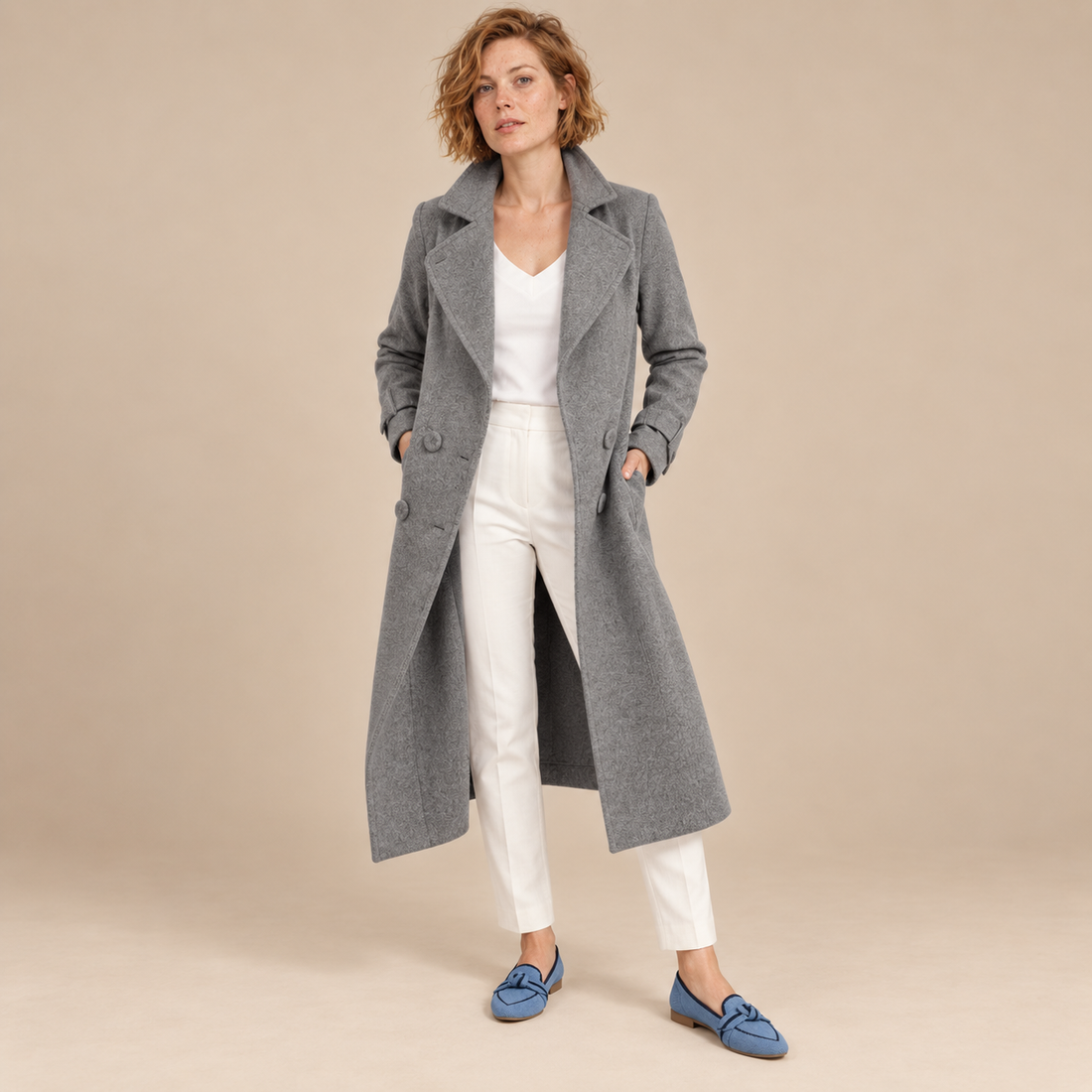 Lange damestrenchcoat met omslagkraag