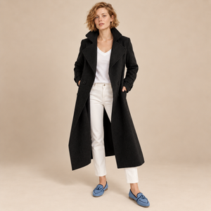 Lange damestrenchcoat met omslagkraag