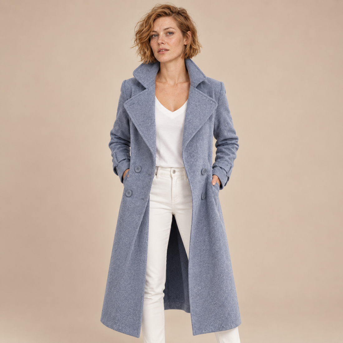 Lange damestrenchcoat met omslagkraag